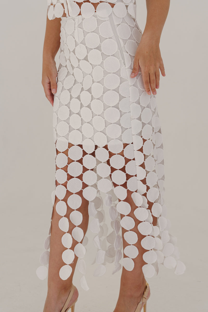 Sofia High Waist Circle Crochet Midi Skirt Ivory