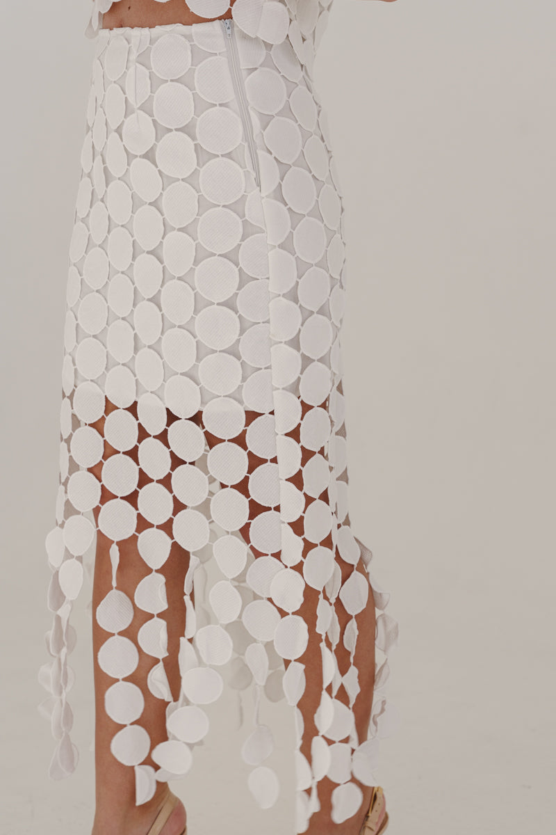 Sofia High Waist Circle Crochet Midi Skirt Ivory