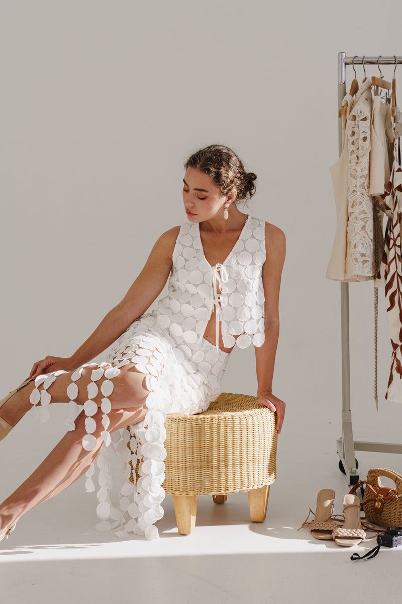 Sofia High Waist Circle Crochet Midi Skirt Ivory