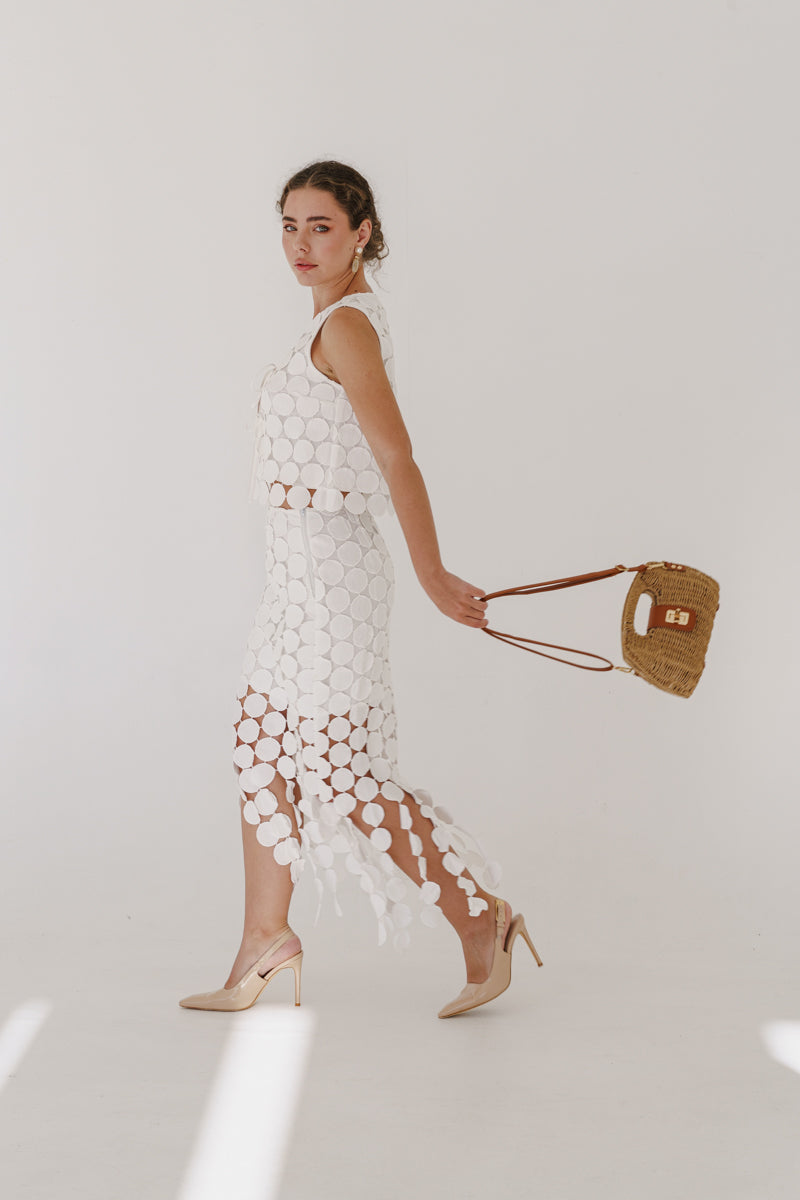 Sofia High Waist Circle Crochet Midi Skirt Ivory