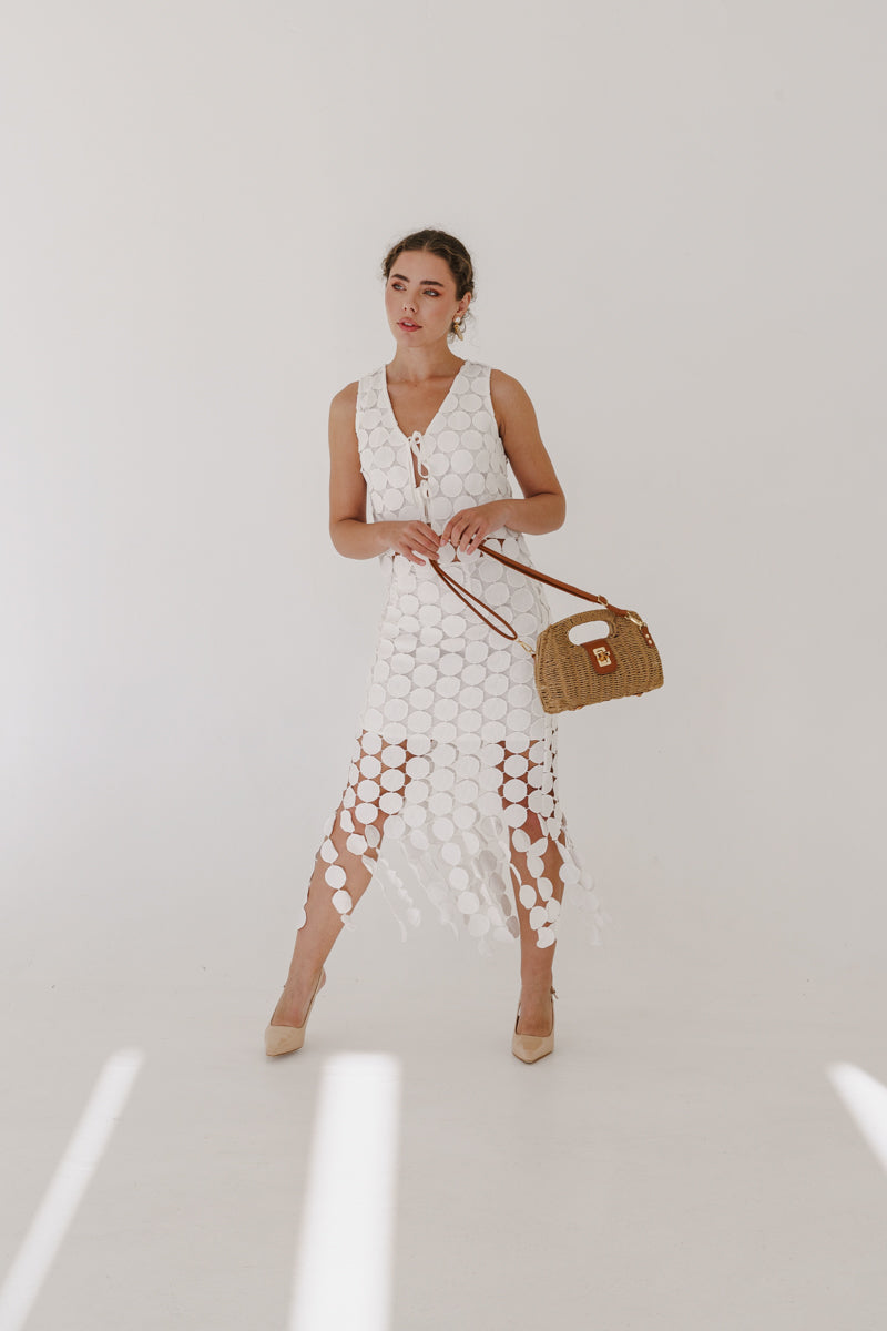 Sofia High Waist Circle Crochet Midi Skirt Ivory