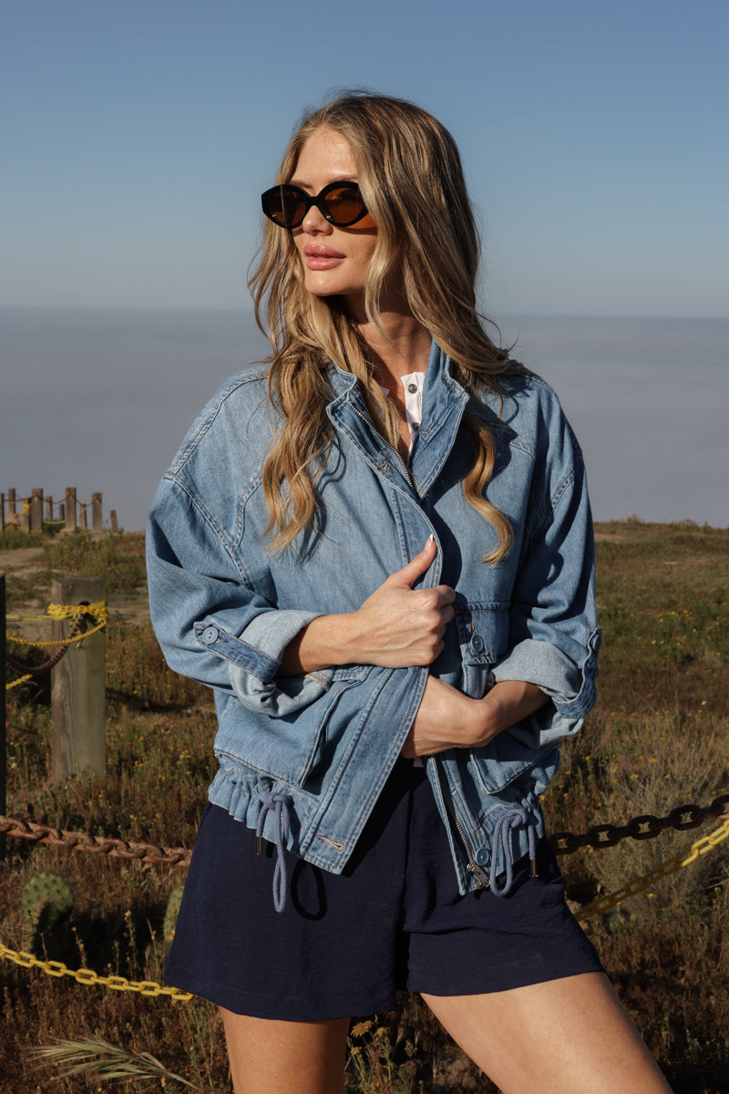 Sydney Long Sleeve Oversized Cargo Denim Jacket Medium Wash