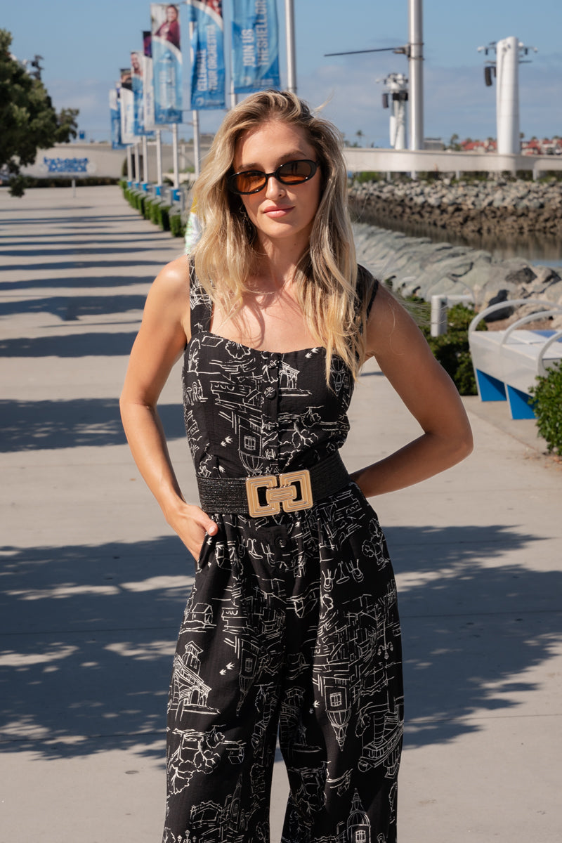 Courtney Large Metal Buckle Woven Belt Black