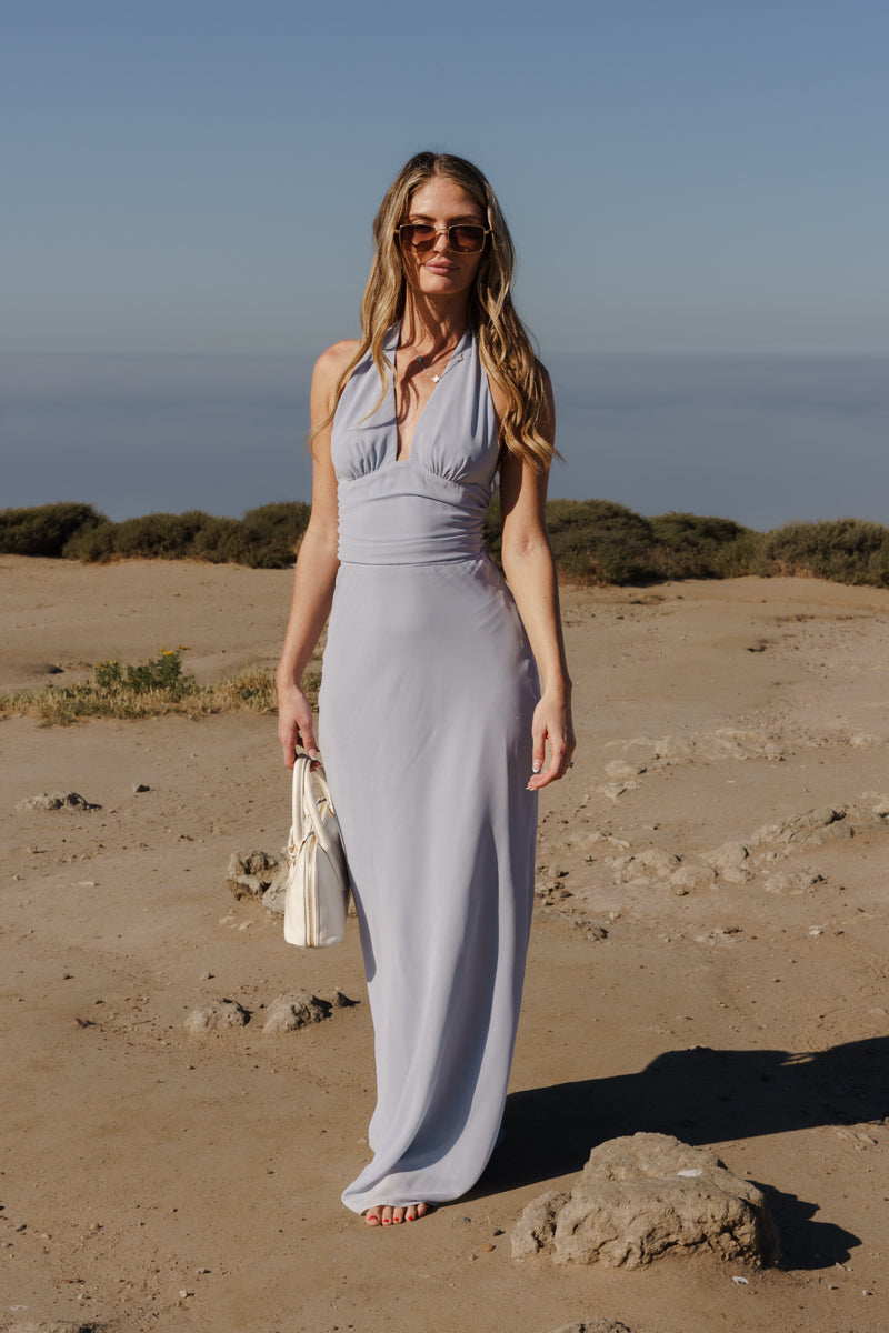 Penelope Sleeveless Halter Open Back Maxi Dress Blue