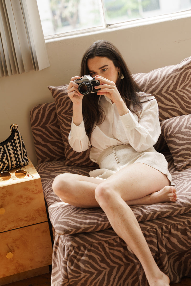 Steph High Waist Linen Shorts Natural