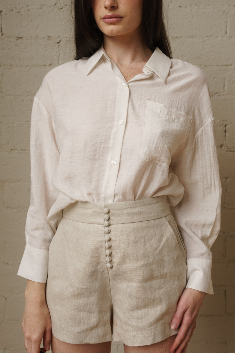 Esther Long Sleeve Button Down Linen Top Natural