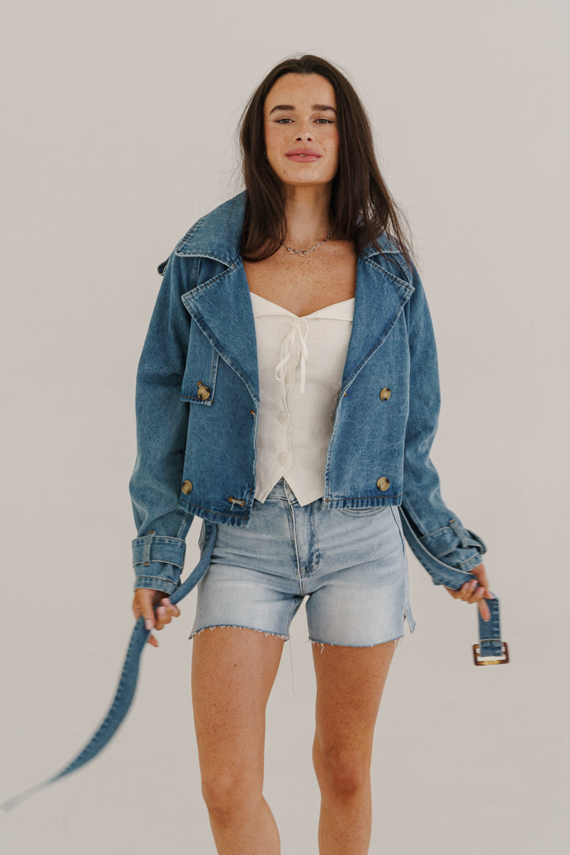 Teresa High Rise Raw Hem Denim Shorts Light Wash