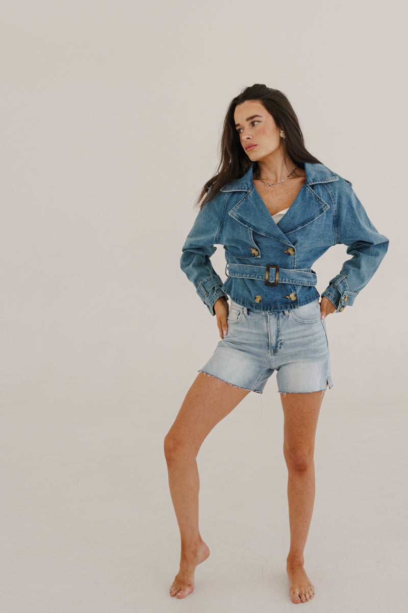 Teresa High Rise Raw Hem Denim Shorts Light Wash