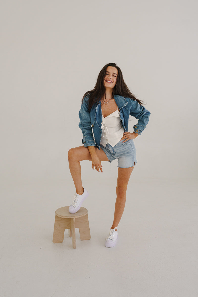 Teresa High Rise Raw Hem Denim Shorts Light Wash