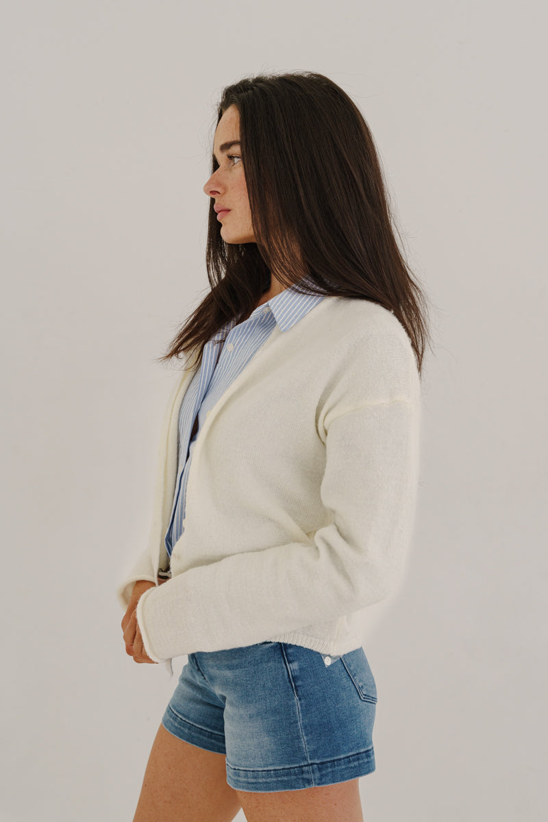 Michelle Long Sleeve Button Down Knit Cardigan White