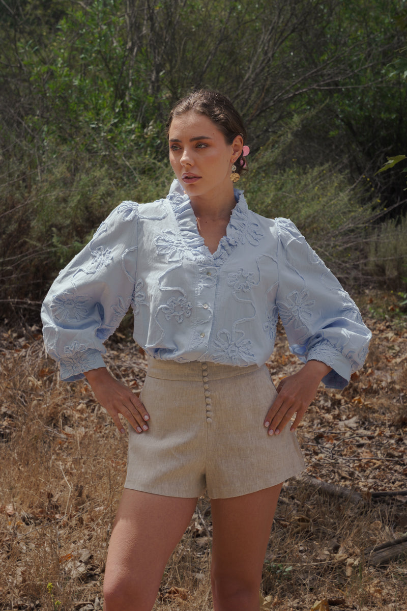 Steph High Waist Linen Shorts Natural
