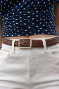 Gabriella Oval Metal Buckle Braided Vegan Leather Belt Brown