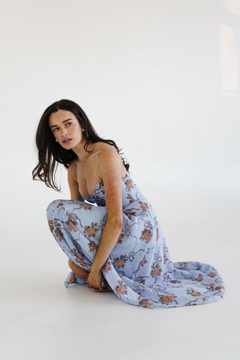 Alexandra Sleeveless Floral Print Maxi Dress Blue