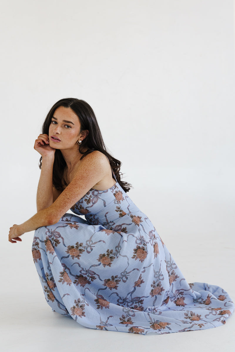 Alexandra Sleeveless Floral Print Maxi Dress Blue