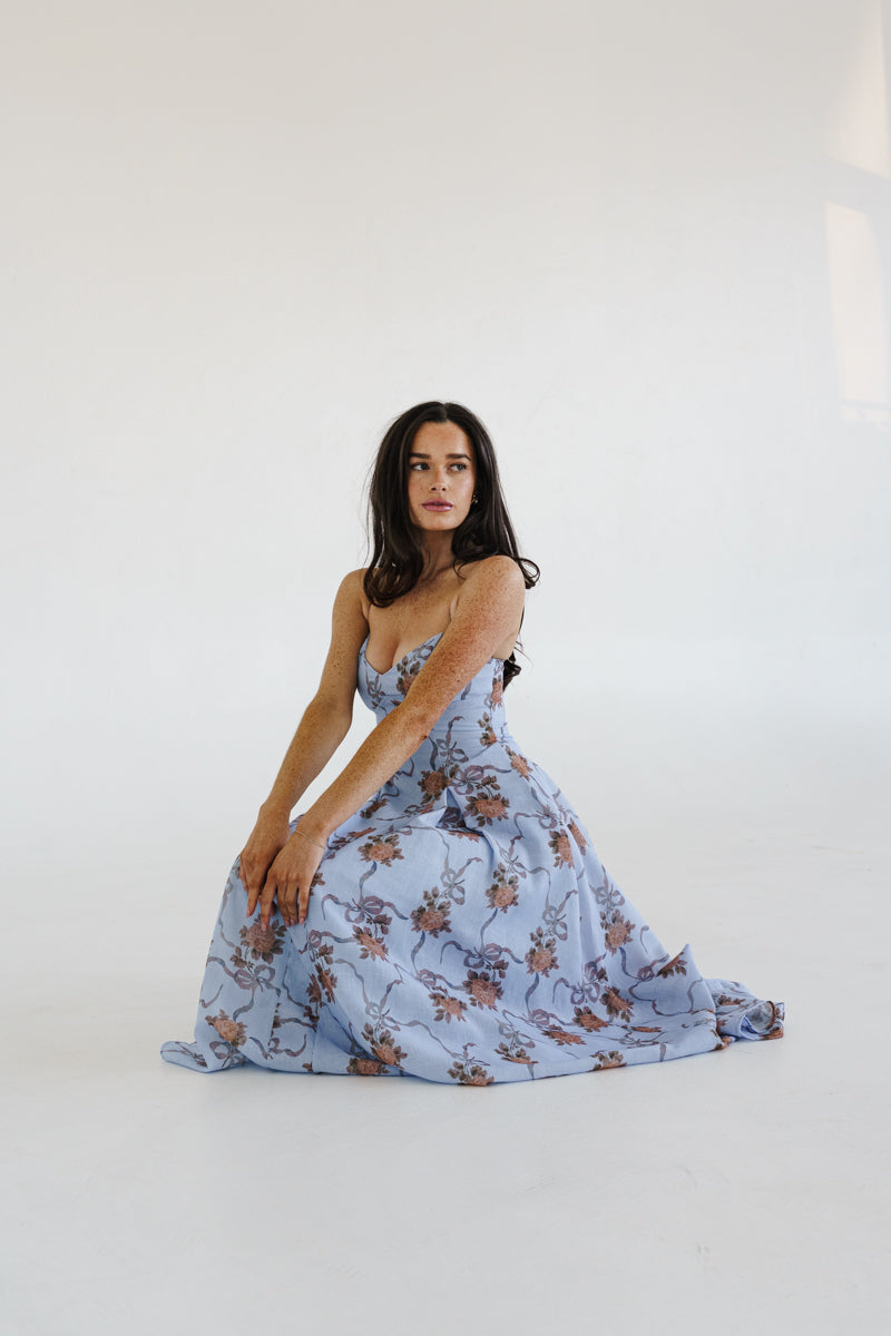 Alexandra Sleeveless Floral Print Maxi Dress Blue