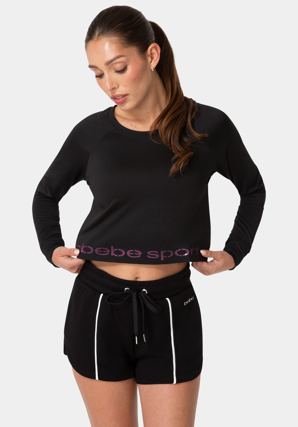 Bebe Sport Long Sleeve Laser Cut Top