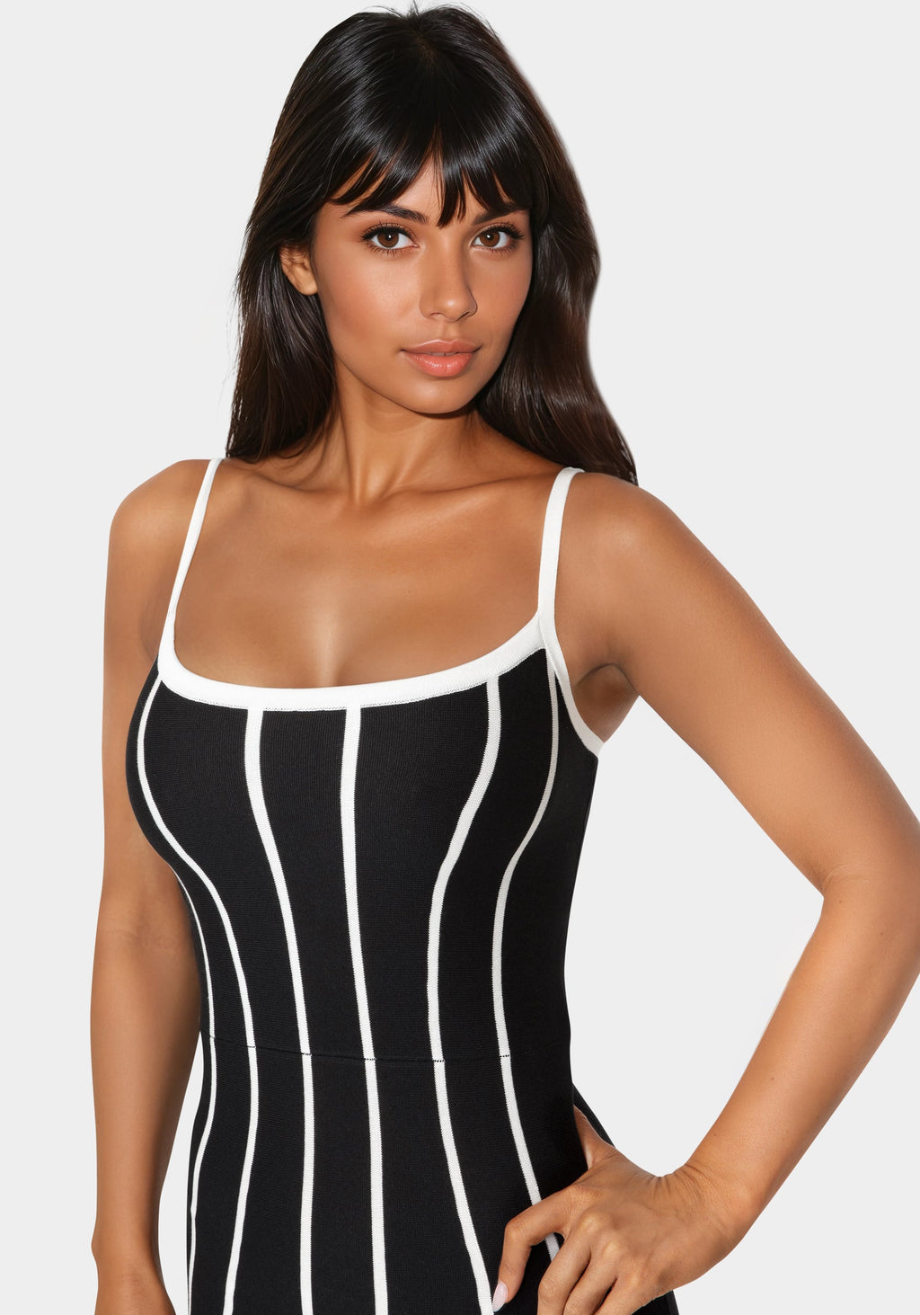 Striple Knit Bodycon Midi Dress