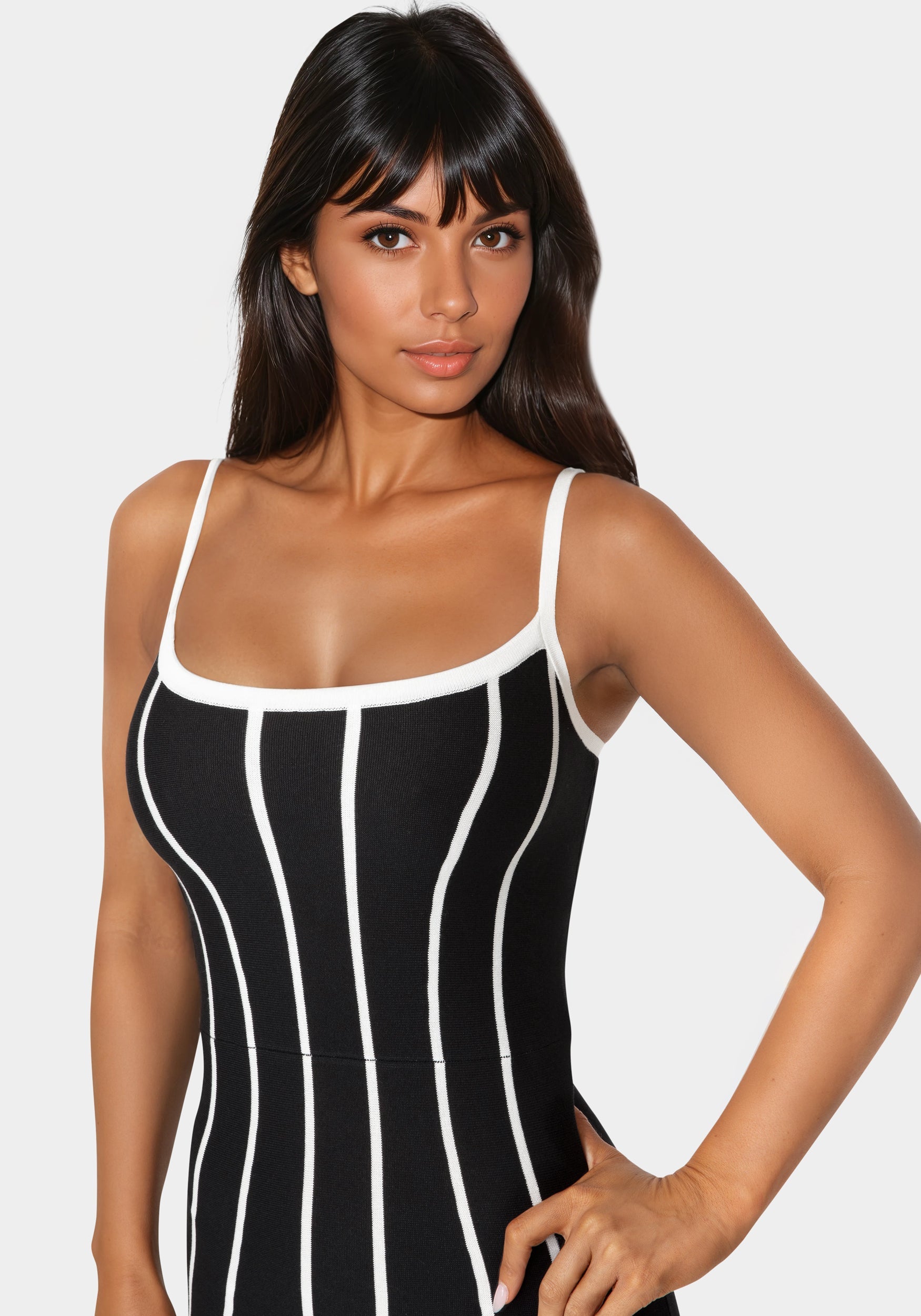 Striple Knit Bodycon Midi Dress