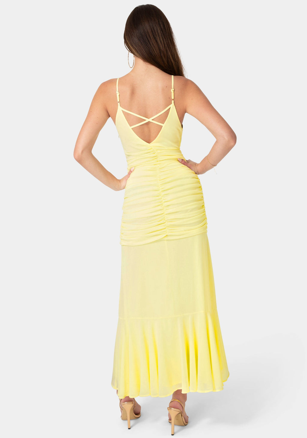 Ruched Chiffon Cascade Gown