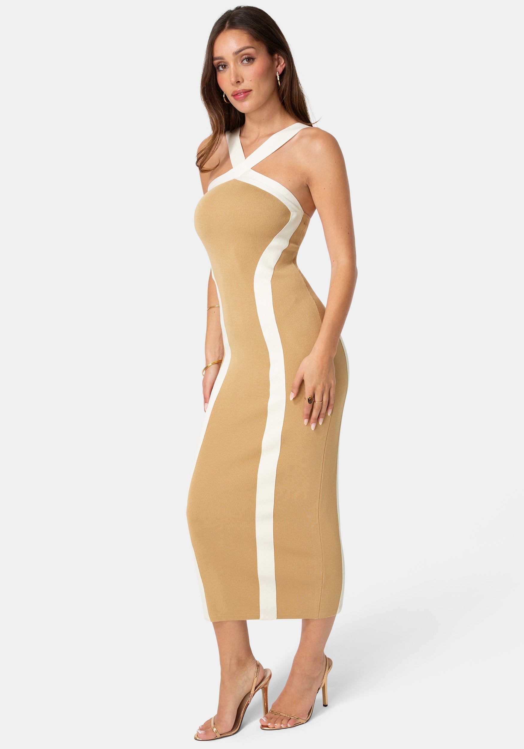 Sweater Contrast Halter Maxi Dress