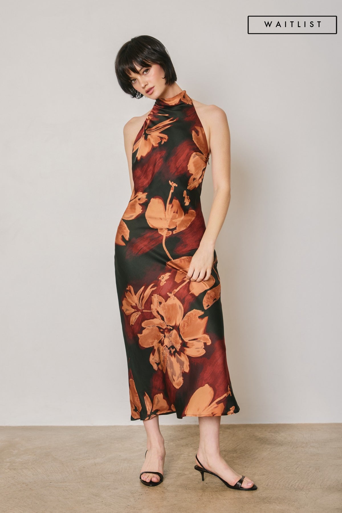 Waitlist 8/5 • Jeanette Sleeveless Halter Floral Print Midi Dress Black