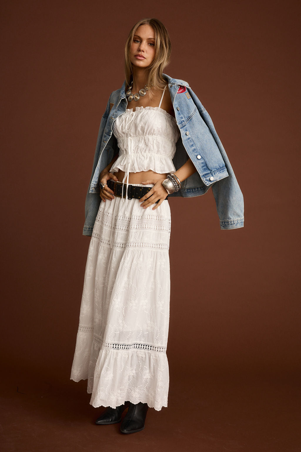 Dahlia White Embroidered Tank