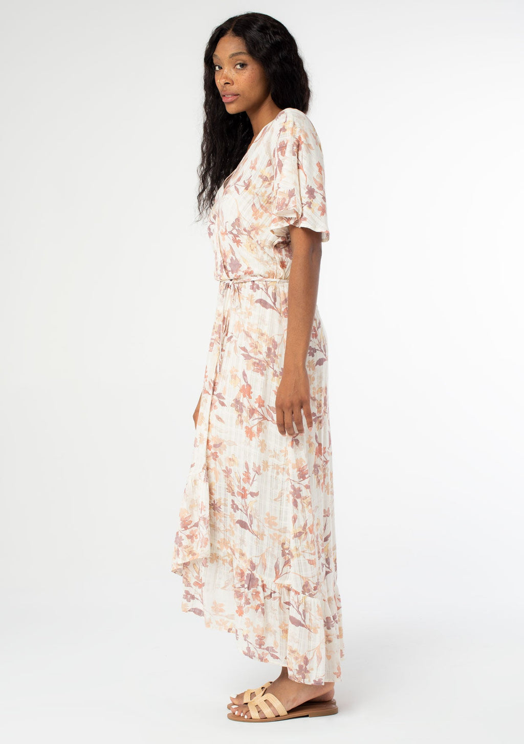 Floral Flutter Sleeve Wrap Dress