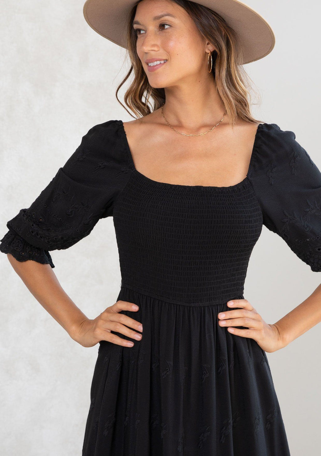 Clover Smocked Eyelet Mini Dress