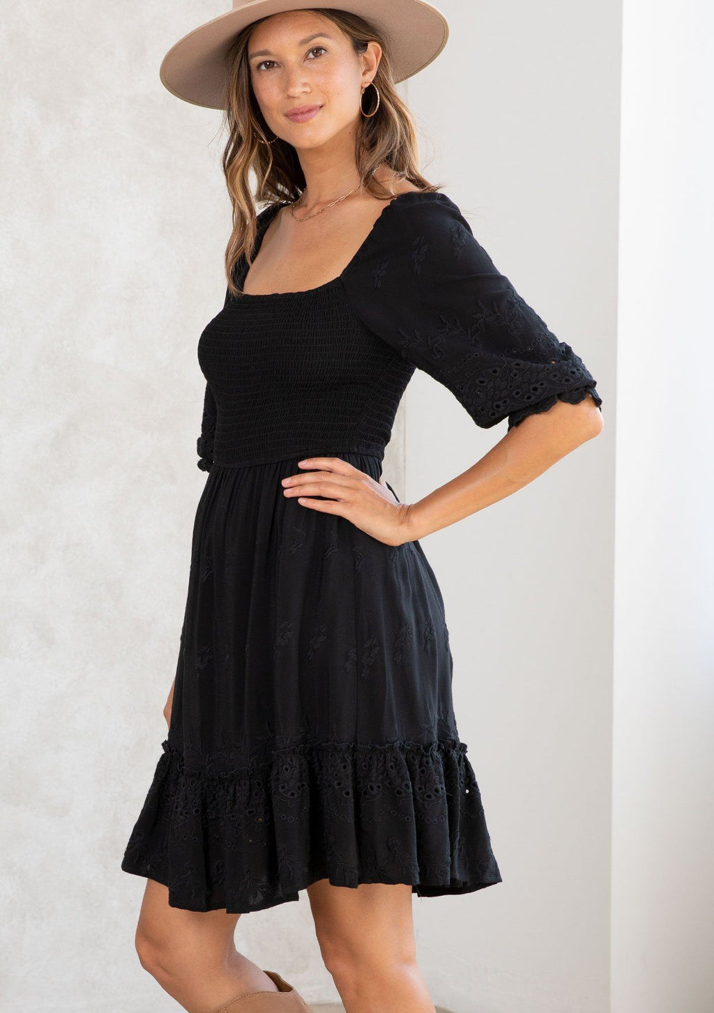 Clover Smocked Eyelet Mini Dress
