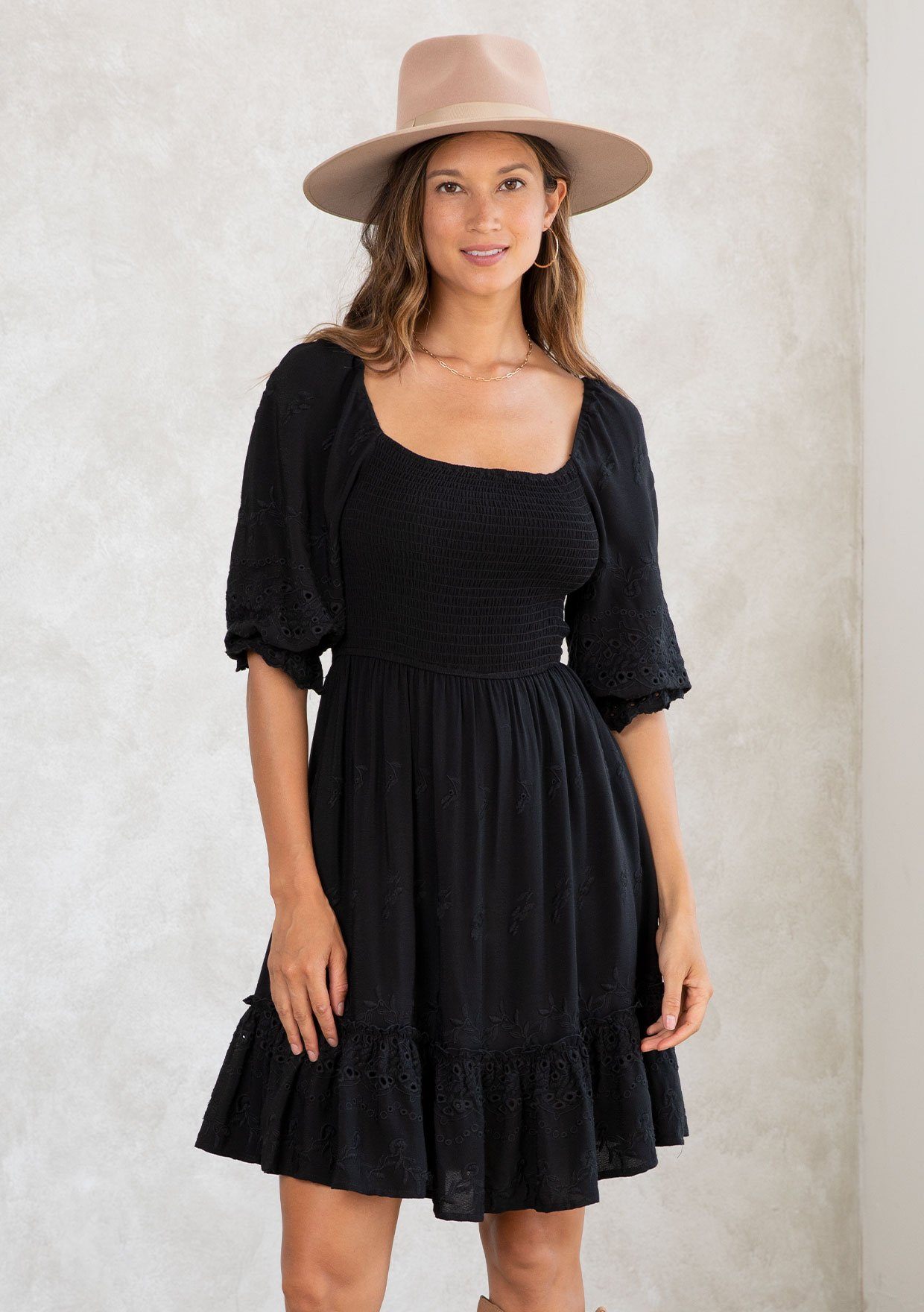 Clover Smocked Eyelet Mini Dress