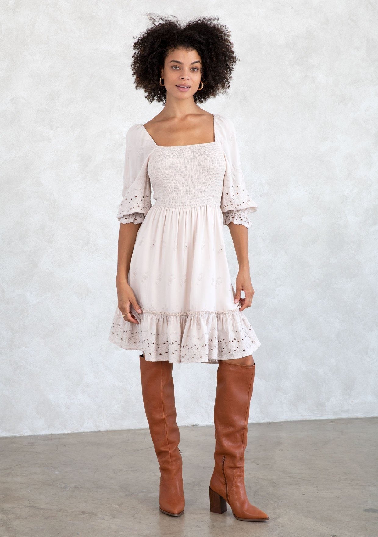 Clover Smocked Eyelet Mini Dress