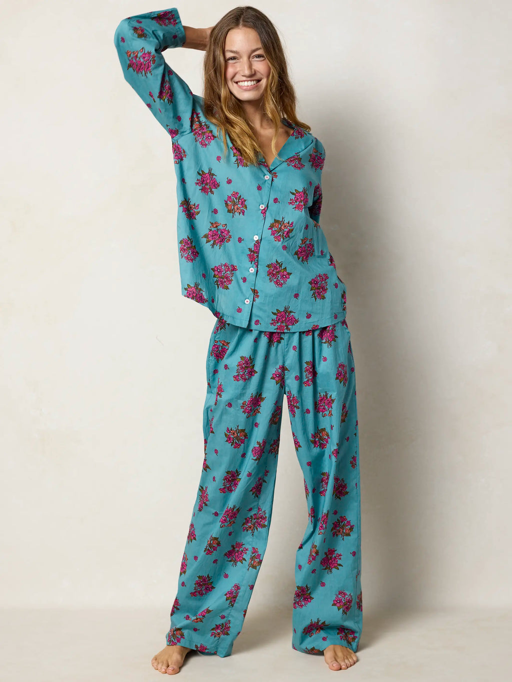 Mix & Match Cotton Pajama Pants - Flower Picking Teal