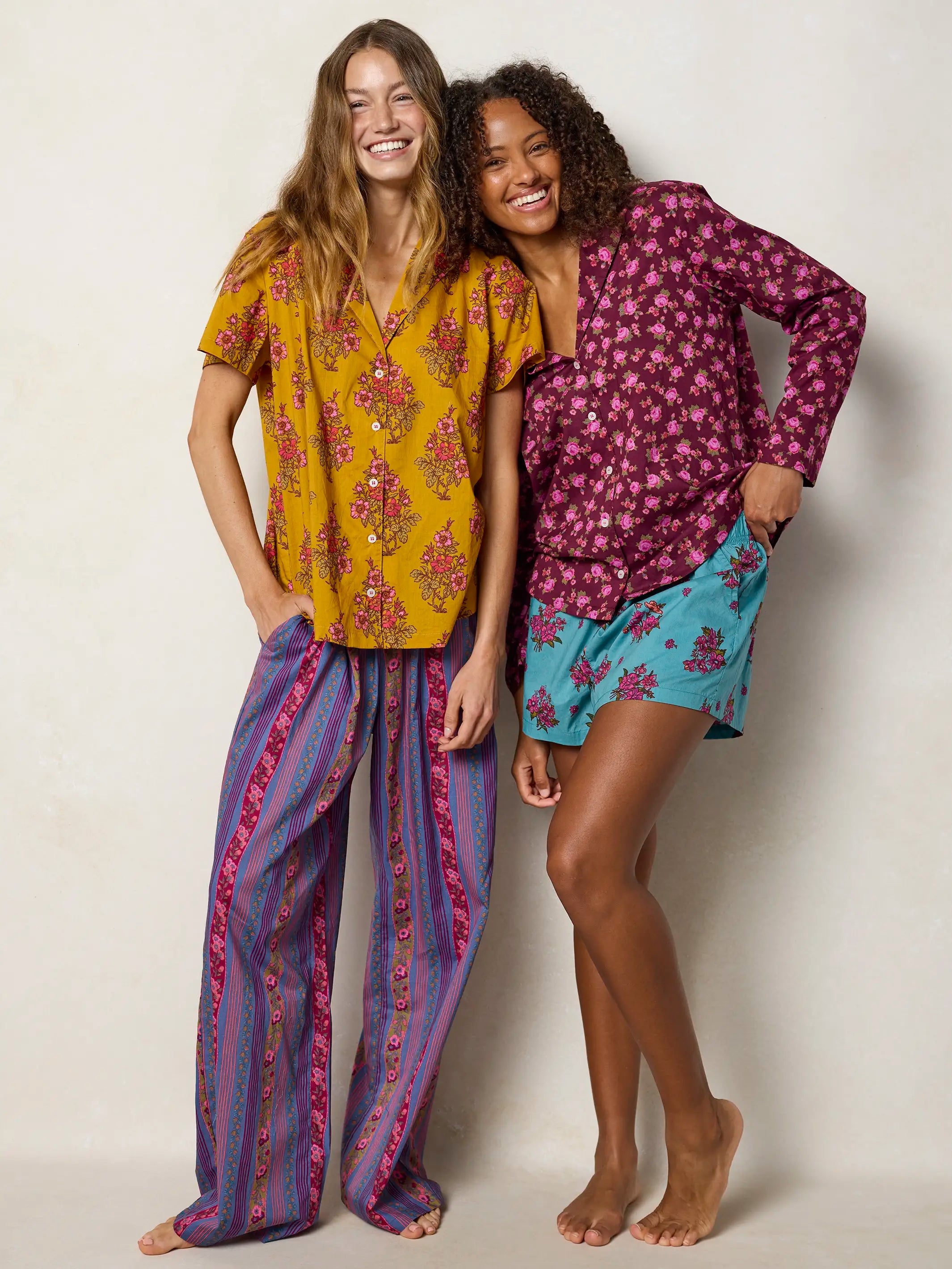 Mix & Match Cotton Pajama Pants - Flower Picking Teal