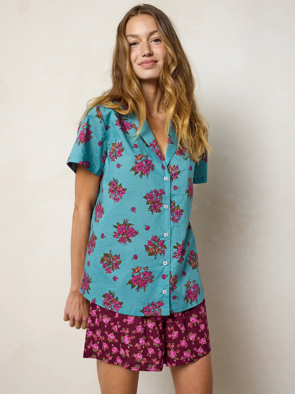 Mix & Match Cotton Pajama Shorts - Porto Ditsy Merlot