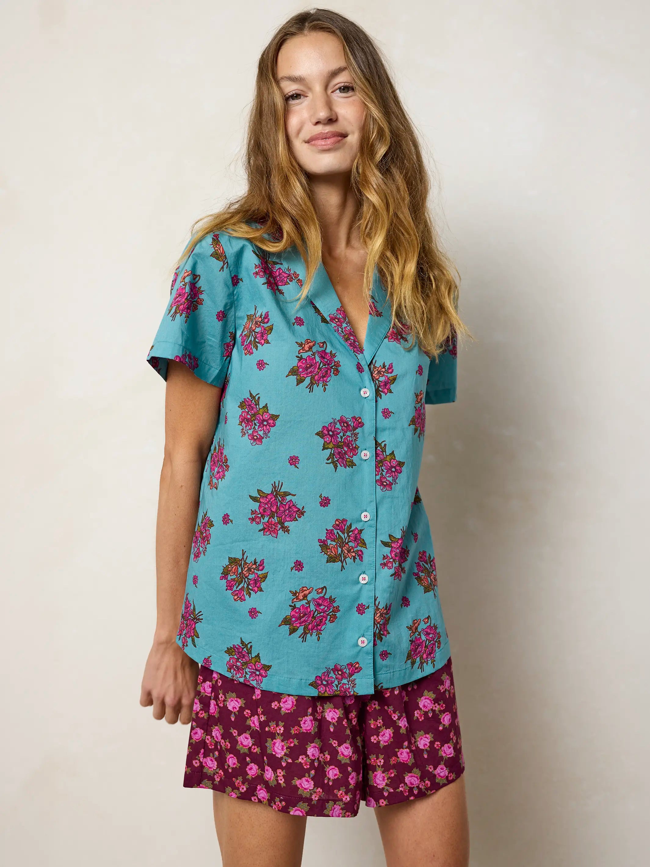 Mix & Match Cotton Pajama Shorts - Porto Ditsy Merlot