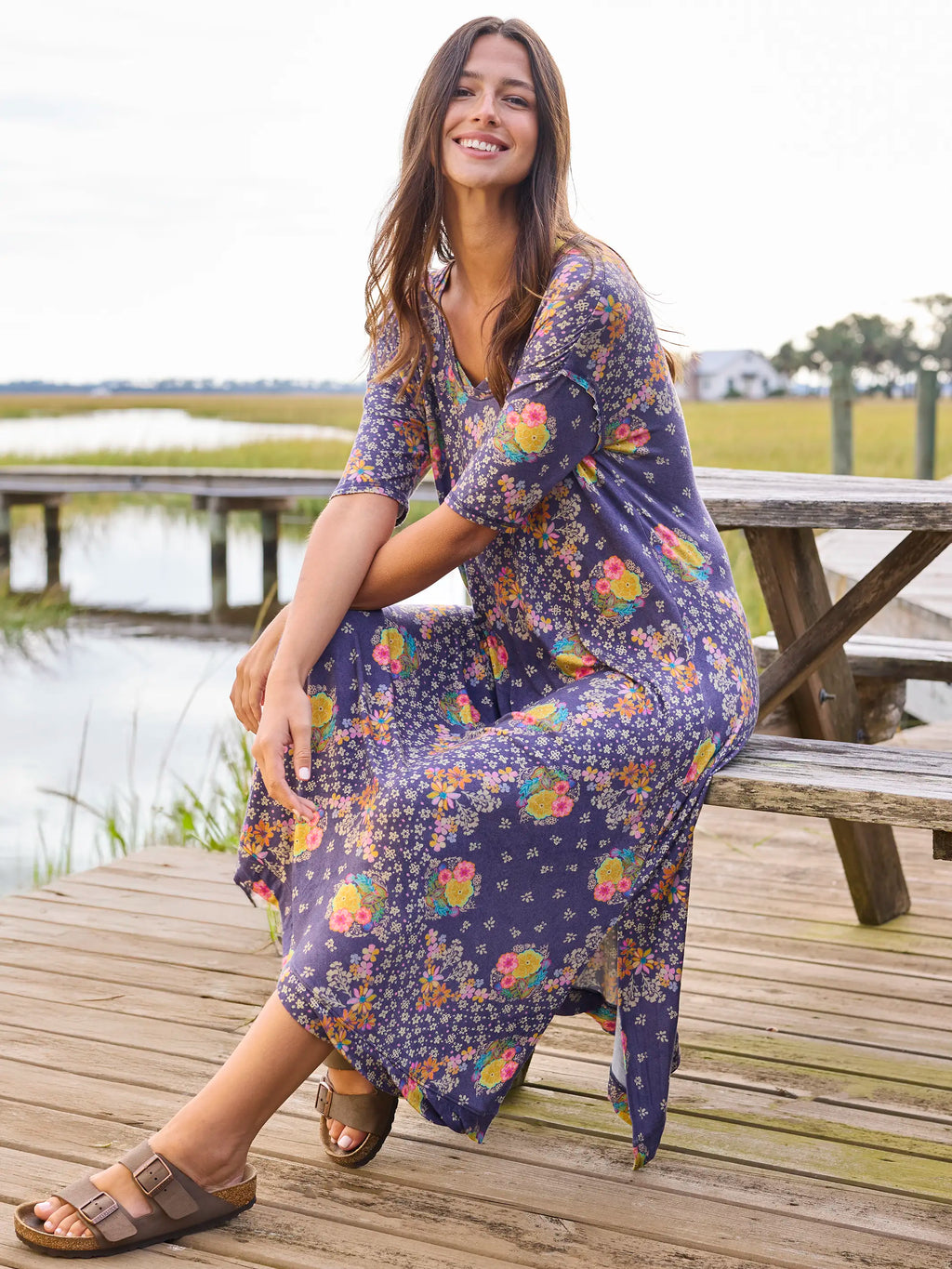 All Day "ButterSoft" Tee Dress - Tropic Bandana Navy