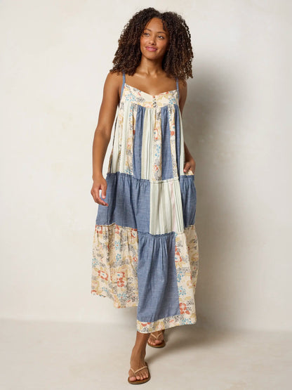 Millie Patchwork Maxi Dress - Ivory Patchwork Denim
