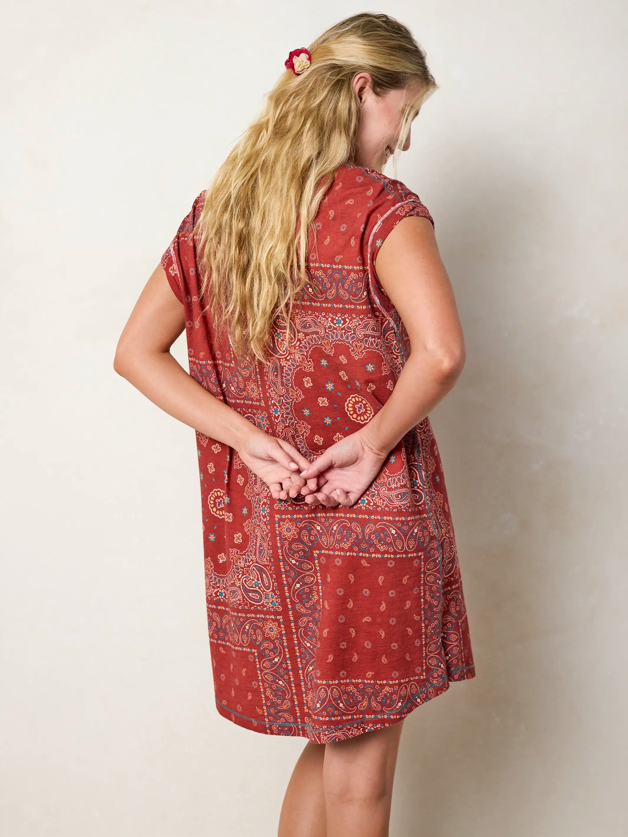 Frankie Knit Cotton Tee Mini Dress - Red Bandana Scarf