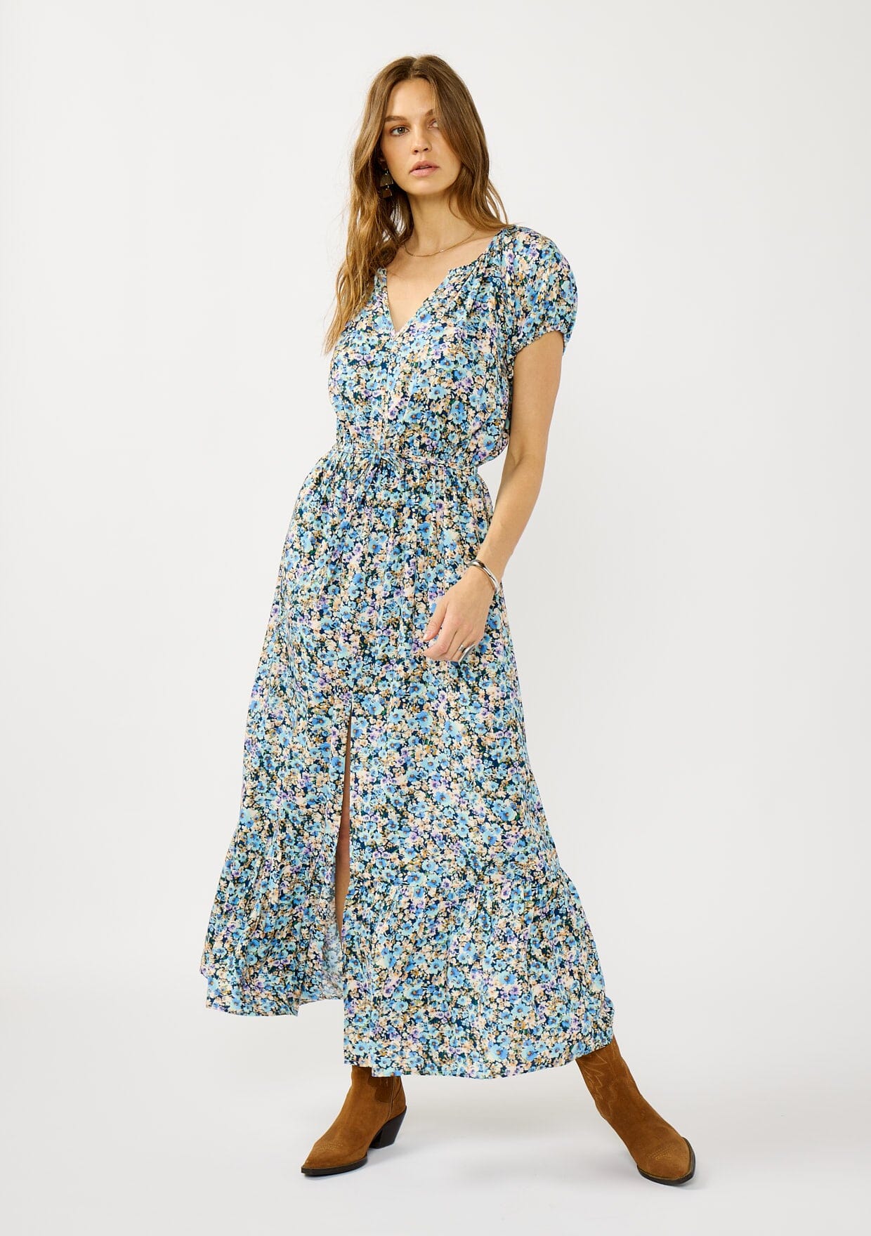 Quiet Garden Puff Sleeve Maxi Dress