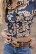 Katie Hammered Oval Buckle Belt Brown