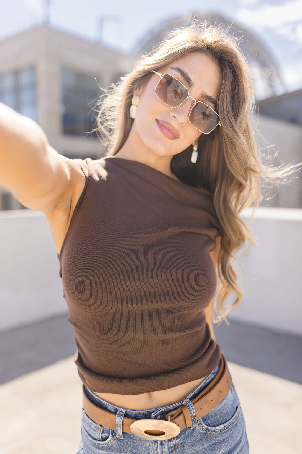 Katie Hammered Oval Buckle Belt Brown