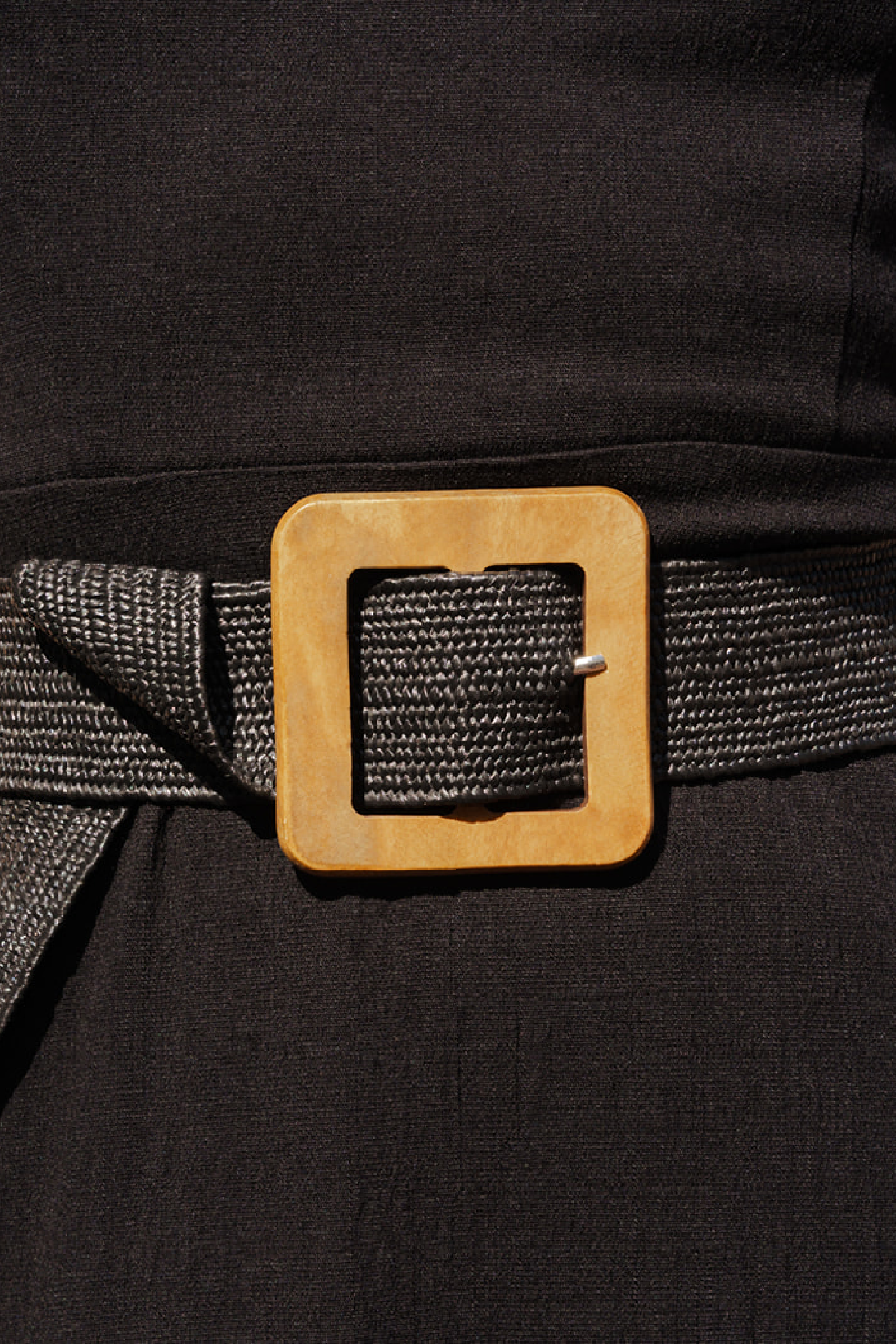 Corinne Large Wooden Rectangle Woven Belt Black