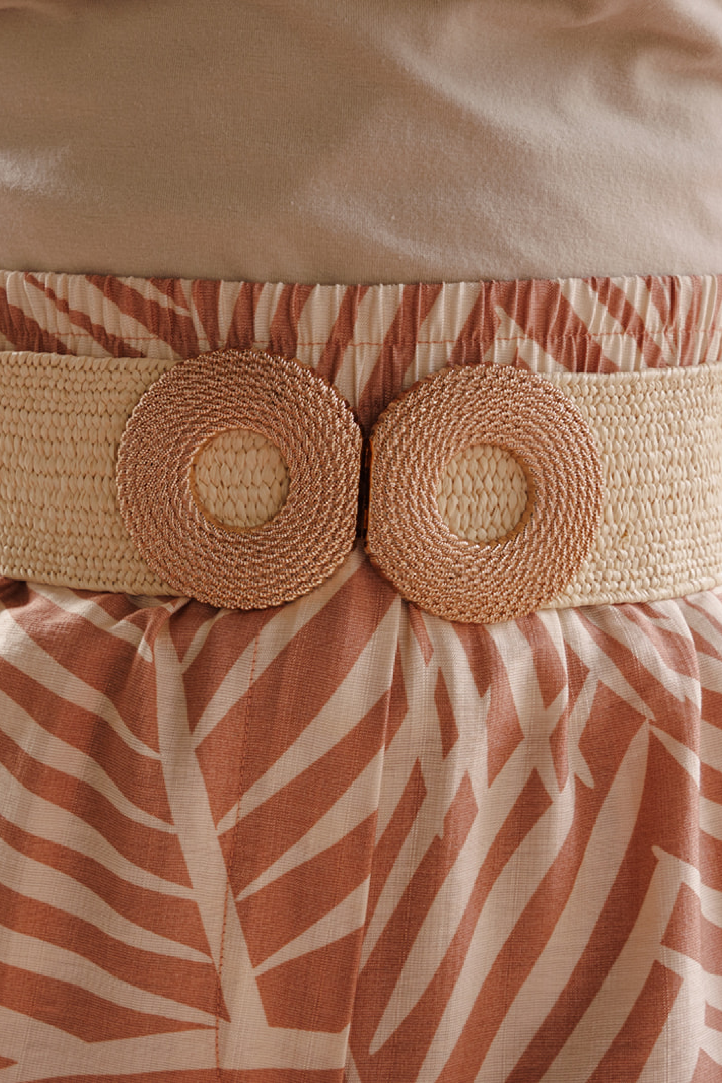 Abigail Large Two Ring Buckle Woven Belt Beige