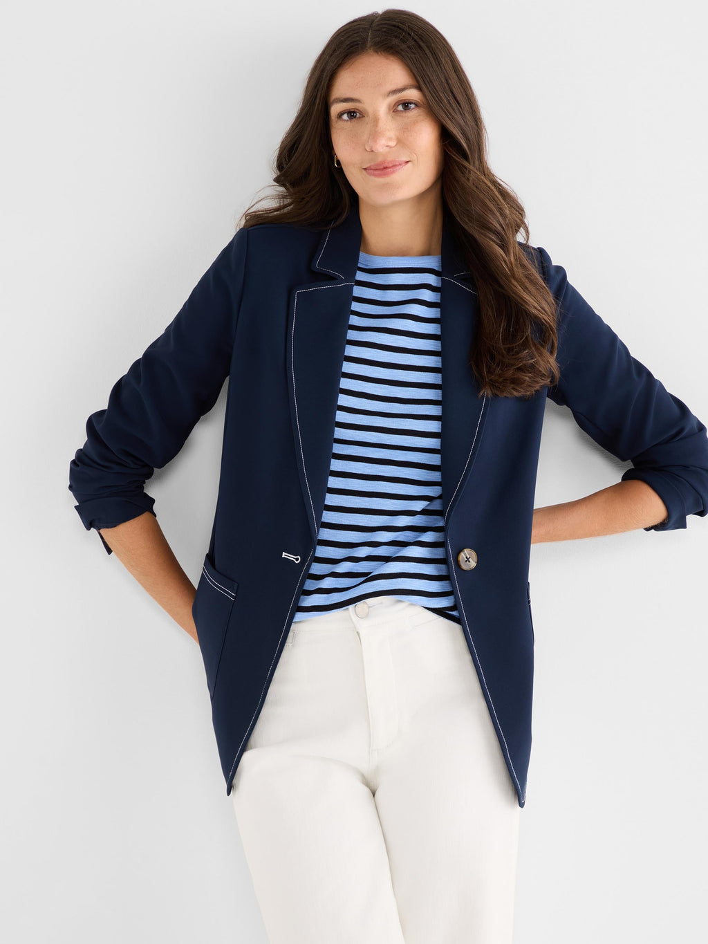 Sleek Stretch Accent Stitch Blazer