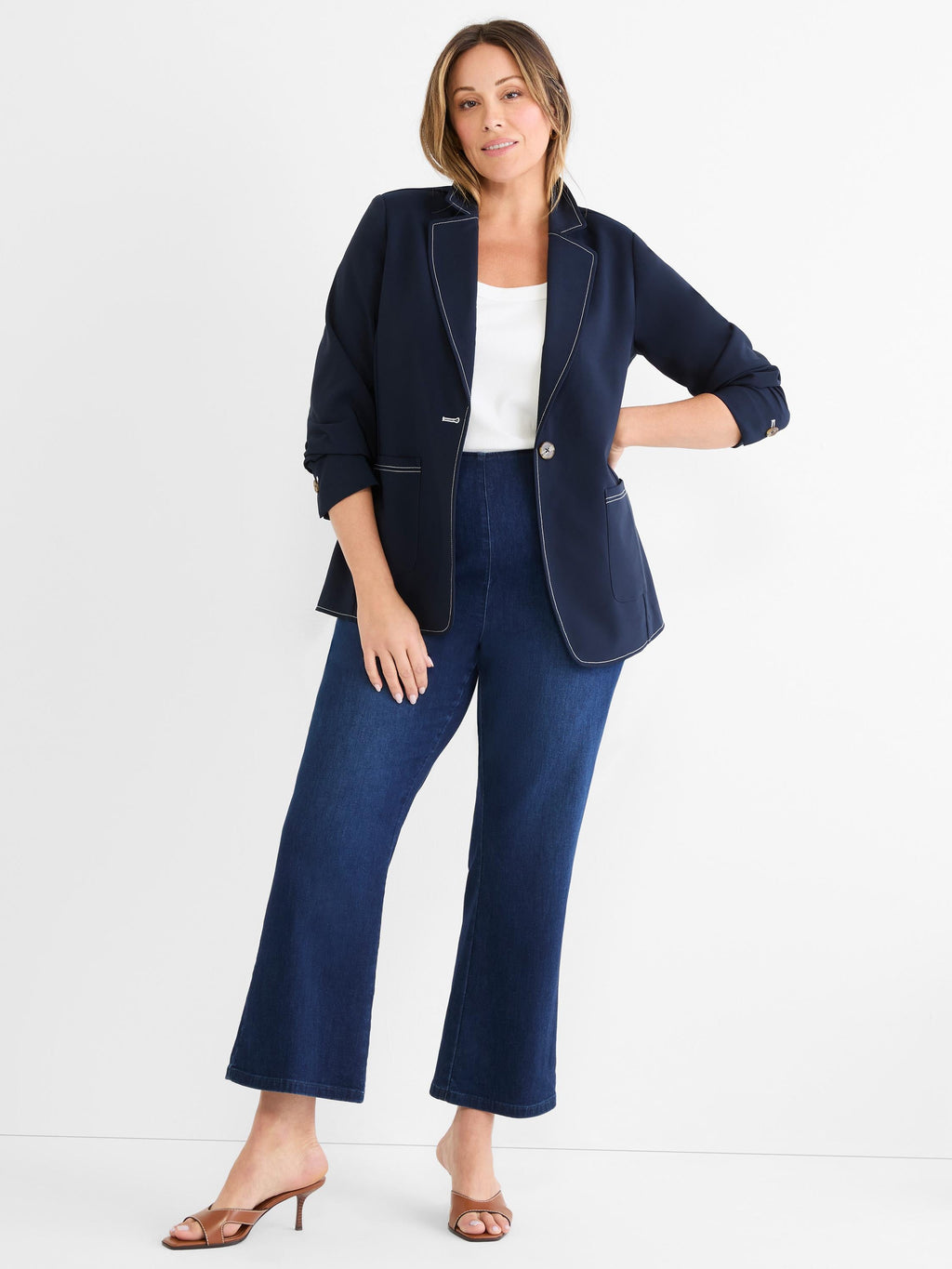 Sleek Stretch Accent Stitch Blazer