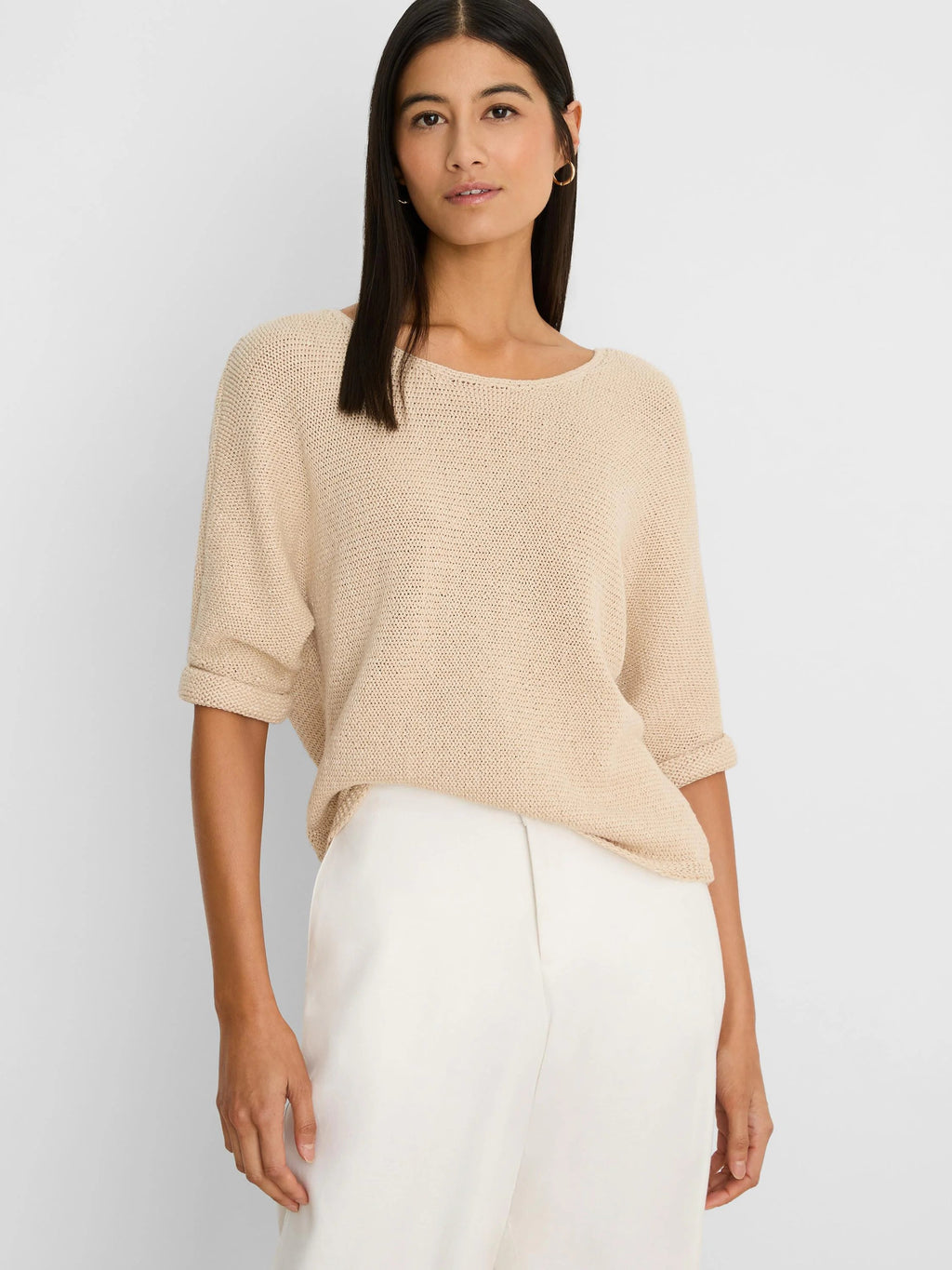 Crimpy Cord Roll Sleeve Sweater