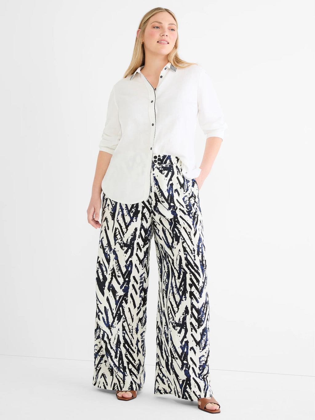 Stripe Trim Linen Shirt