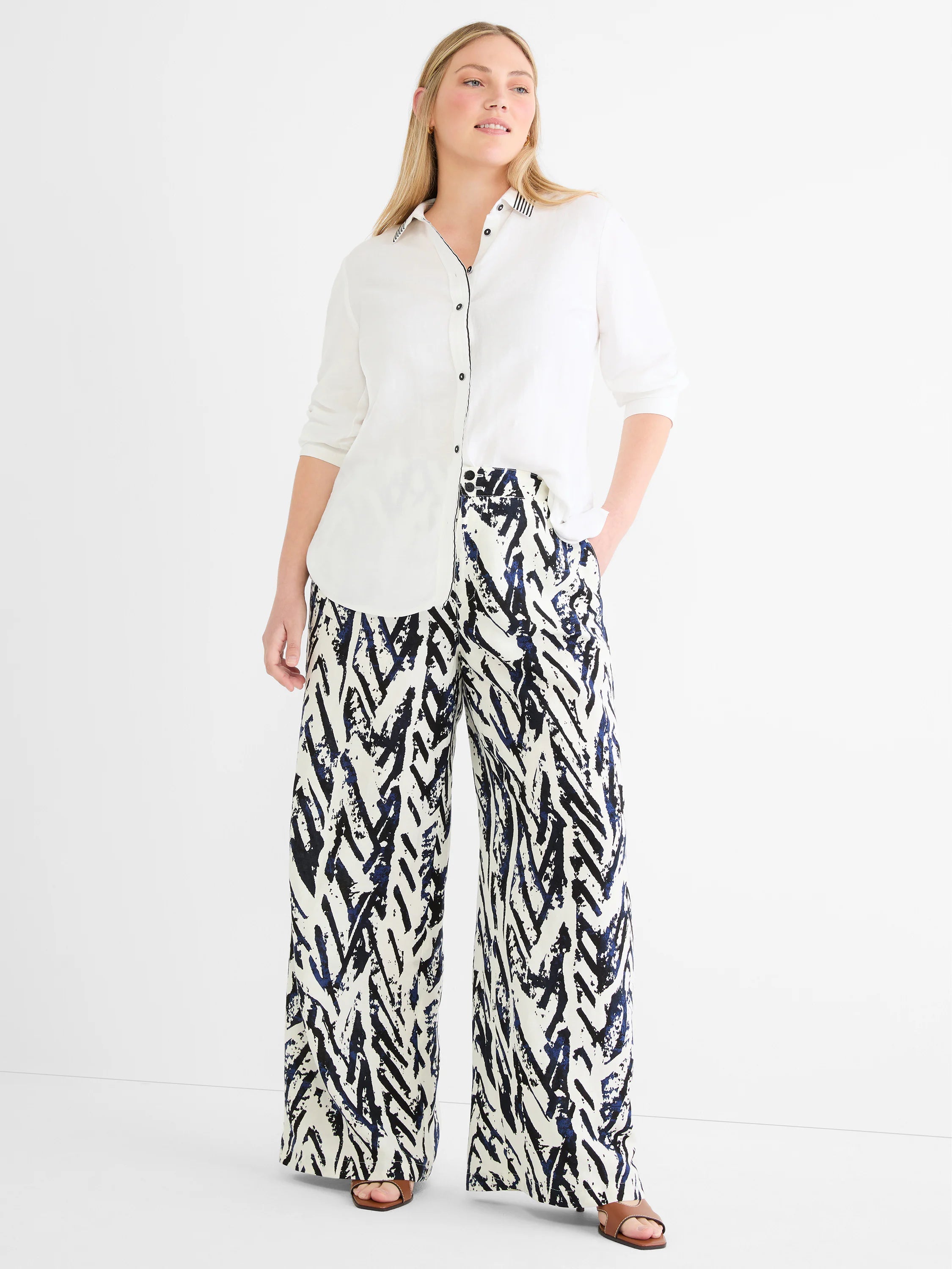 Stripe Trim Linen Shirt