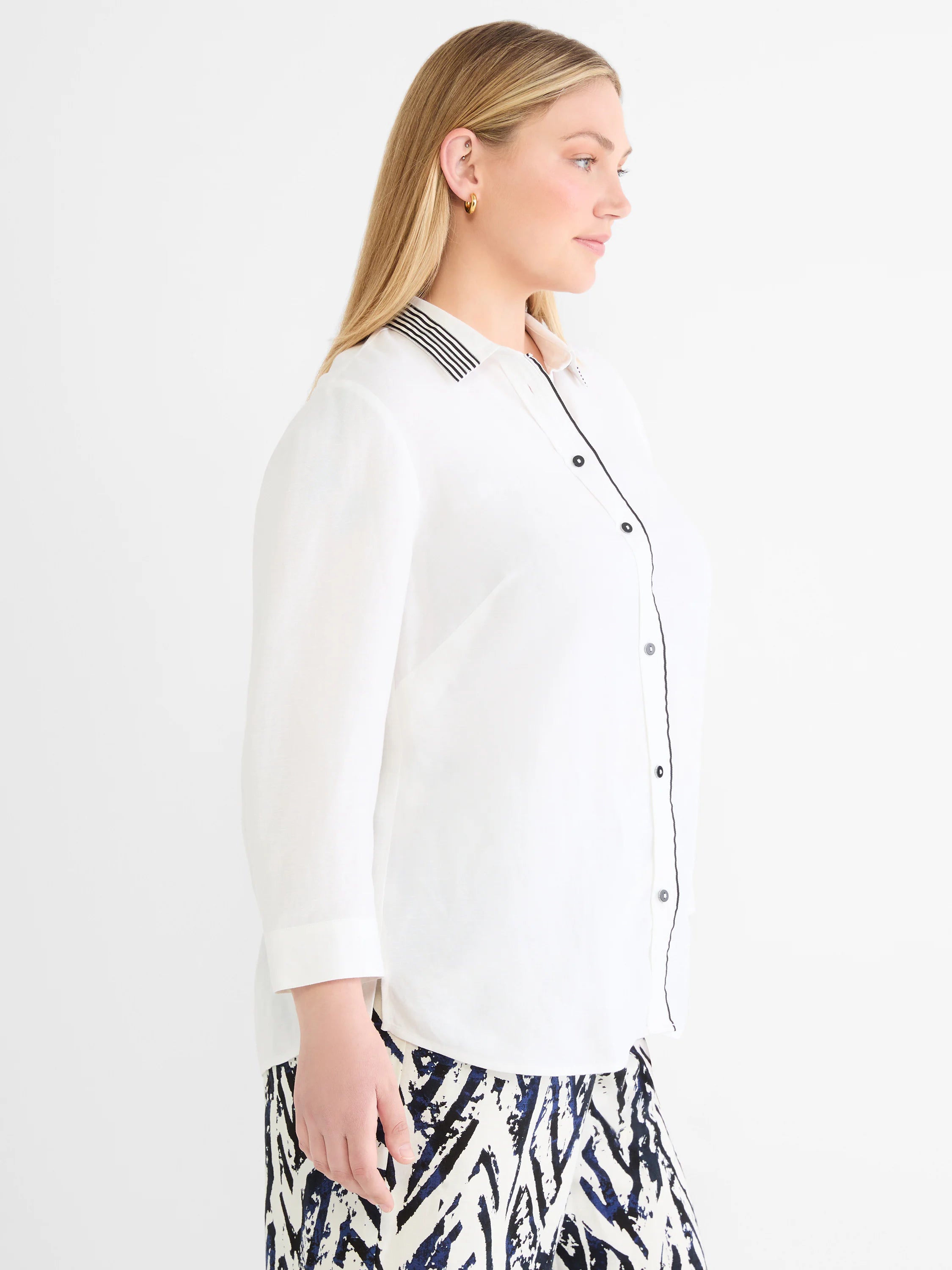 Stripe Trim Linen Shirt