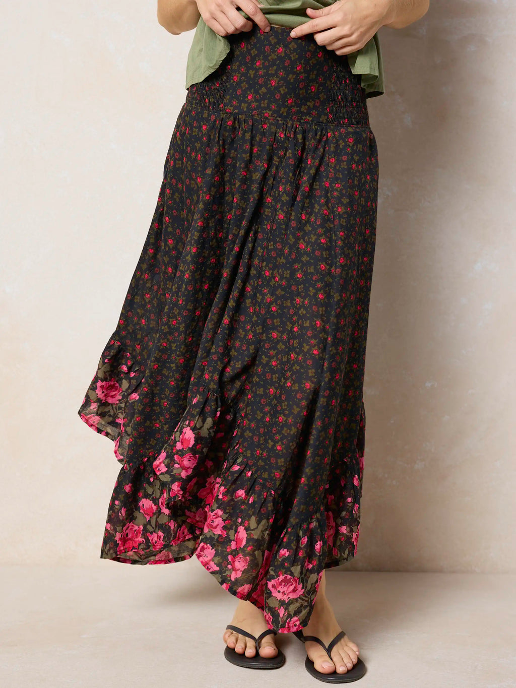 Feelin' Alive Convertible Midi Skirt - Black Fuchsia Floral